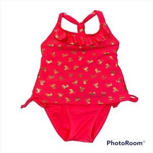 NWT Girls Real Love Brand Pink Unicorn Print Two Piece Bathing Suit